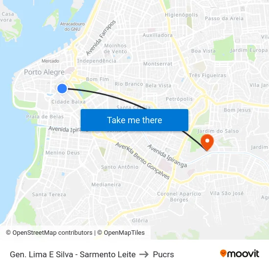 Gen. Lima E Silva - Sarmento Leite to Pucrs map