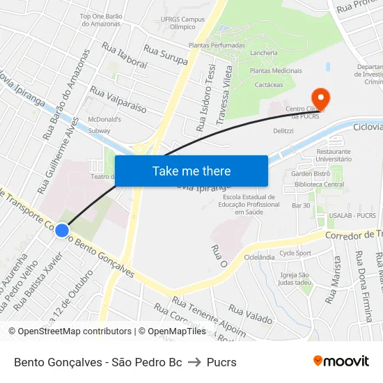 Bento Gonçalves - São Pedro Bc to Pucrs map