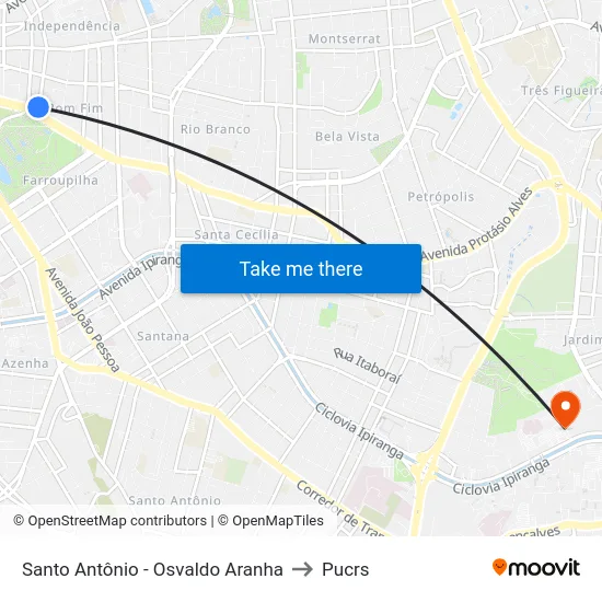 Santo Antônio - Osvaldo Aranha to Pucrs map
