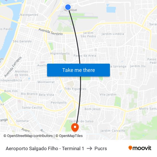 Aeroporto Salgado Filho - Terminal 1 to Pucrs map