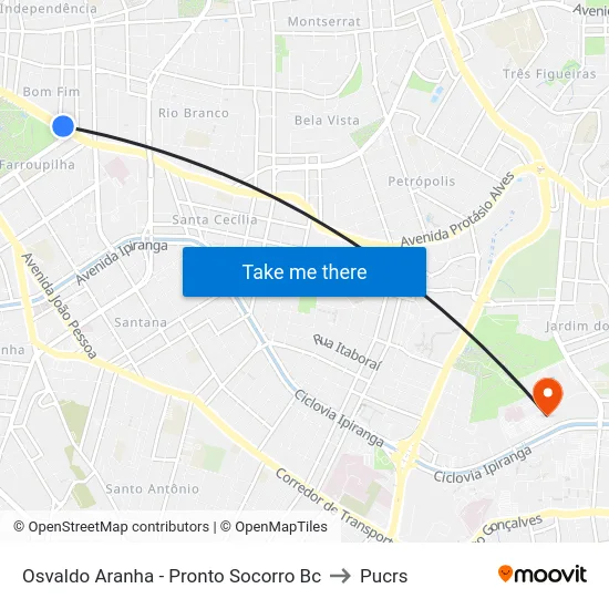 Osvaldo Aranha - Pronto Socorro Bc to Pucrs map