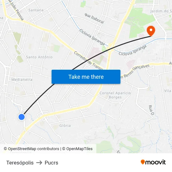 Teresópolis to Pucrs map