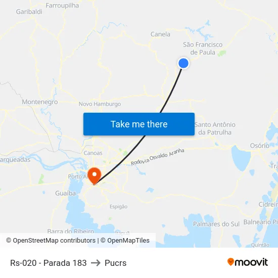Rs-020 - Parada 183 to Pucrs map