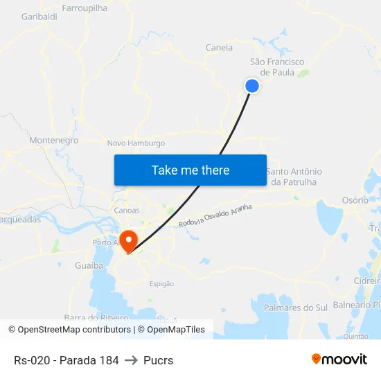 Rs-020 - Parada 184 to Pucrs map