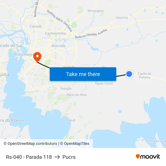 Rs-040 - Parada 118 to Pucrs map