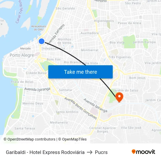 Garibaldi - Hotel Express Rodoviária to Pucrs map