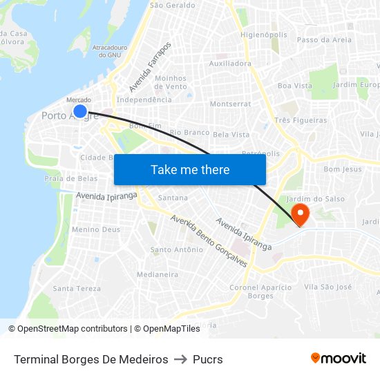 Terminal Borges De Medeiros to Pucrs map