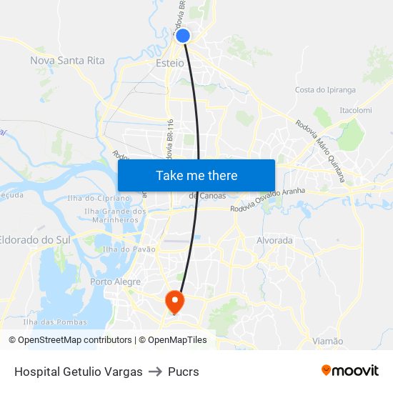 Hospital Getulio Vargas to Pucrs map