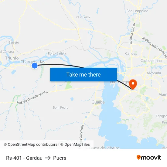 Rs-401 - Gerdau to Pucrs map
