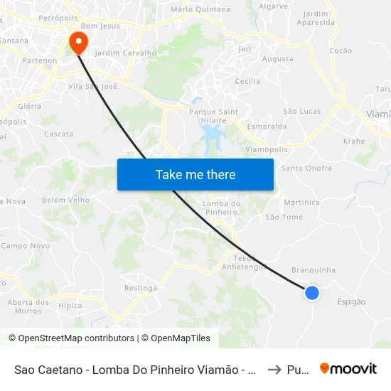 Sao Caetano - Lomba Do Pinheiro Viamão - Rs Brasil to Pucrs map