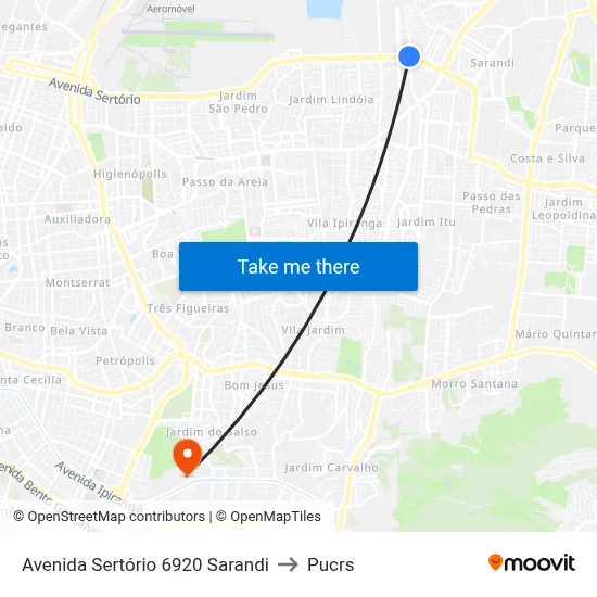 Avenida Sertório 6920 Sarandi to Pucrs map