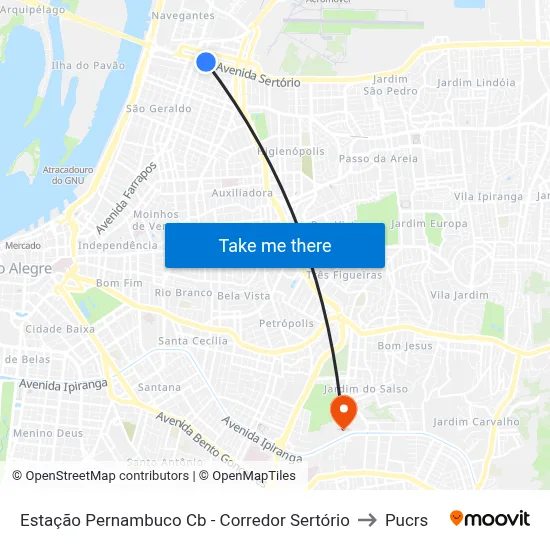 Estação Pernambuco Cb - Corredor Sertório to Pucrs map