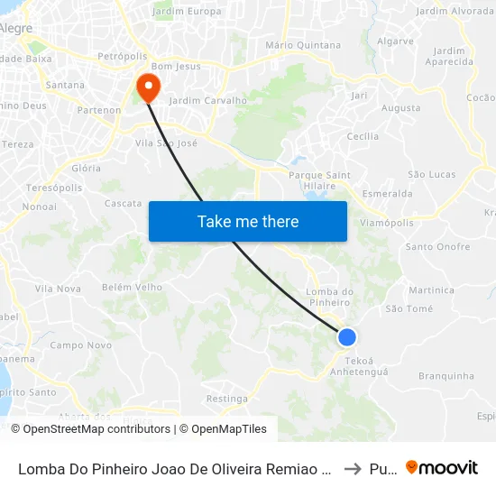 Lomba Do Pinheiro Joao De Oliveira Remiao Viamão - Rs Brasil to Pucrs map