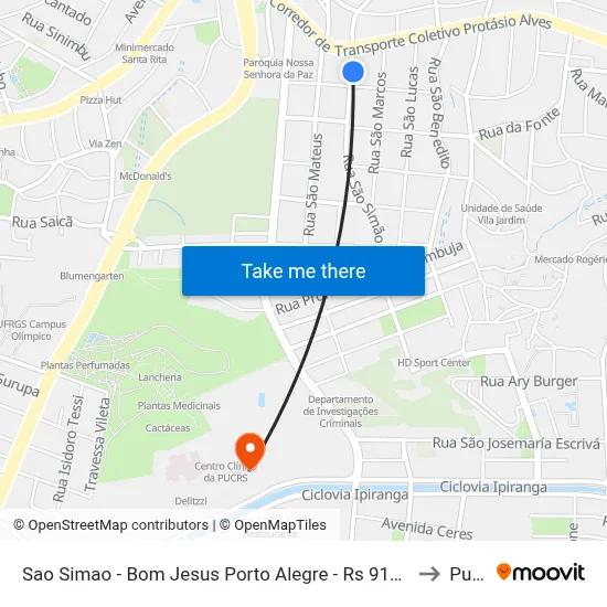 Sao Simao - Bom Jesus Porto Alegre - Rs 91420-500 Brasil to Pucrs map