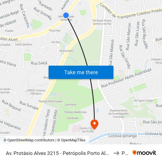 Av. Protásio Alves 3215 - Petrópolis Porto Alegre - Rs 90110-150 Brasil to Pucrs map