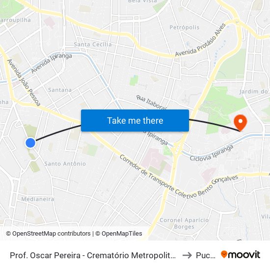 Prof. Oscar Pereira - Crematório Metropolitano to Pucrs map