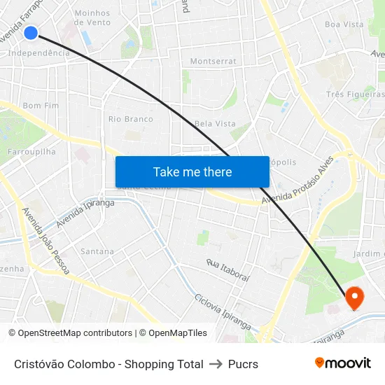 Cristóvão Colombo - Shopping Total to Pucrs map