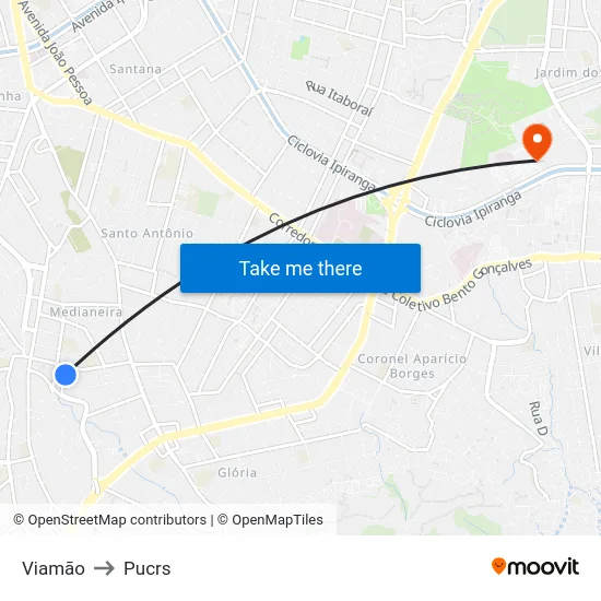 Viamão to Pucrs map