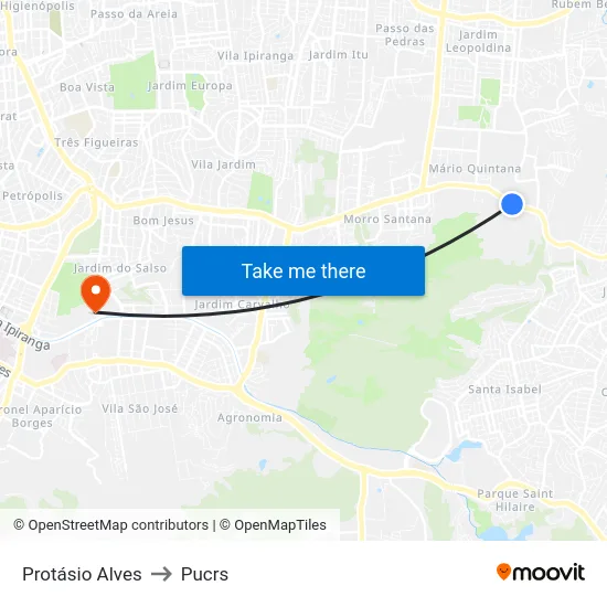 Protásio Alves to Pucrs map