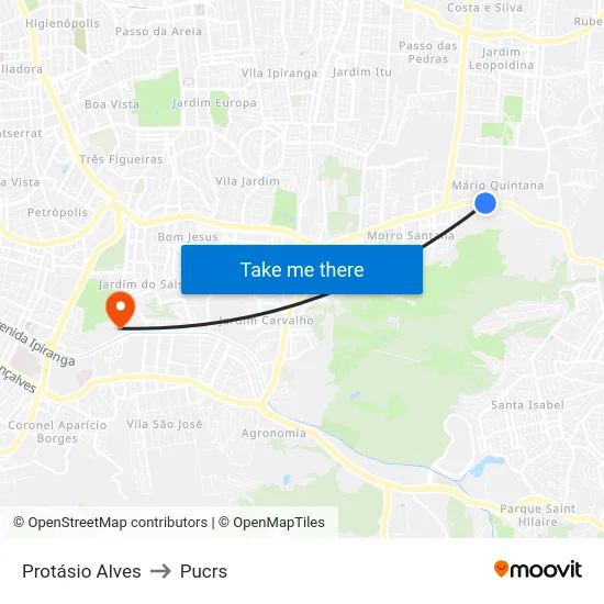 Protásio Alves to Pucrs map