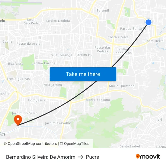 Bernardino Silveira De Amorim to Pucrs map