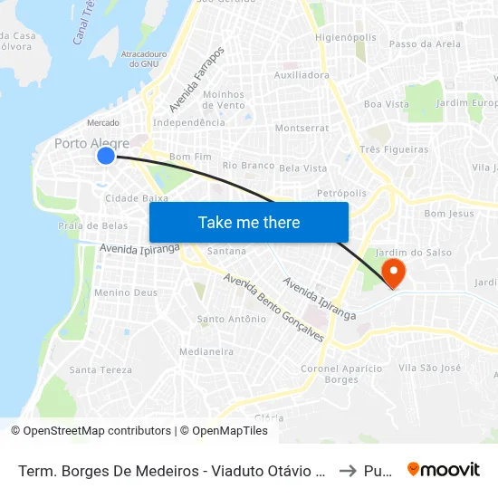 Term. Borges De Medeiros - Viaduto Otávio Rocha to Pucrs map