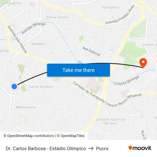 Dr. Carlos Barbosa - Estádio Olímpico to Pucrs map