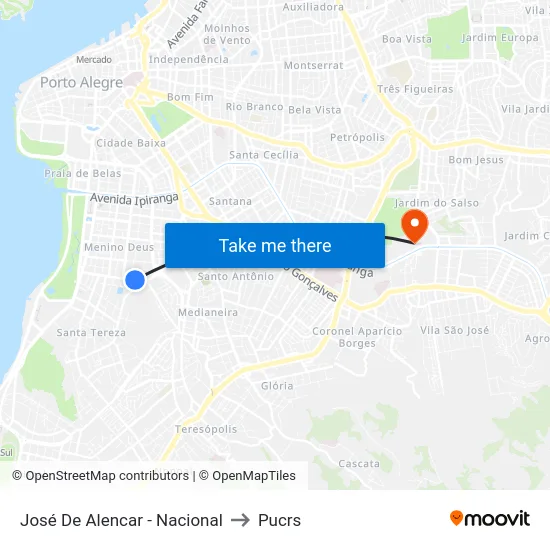José De Alencar - Nacional to Pucrs map