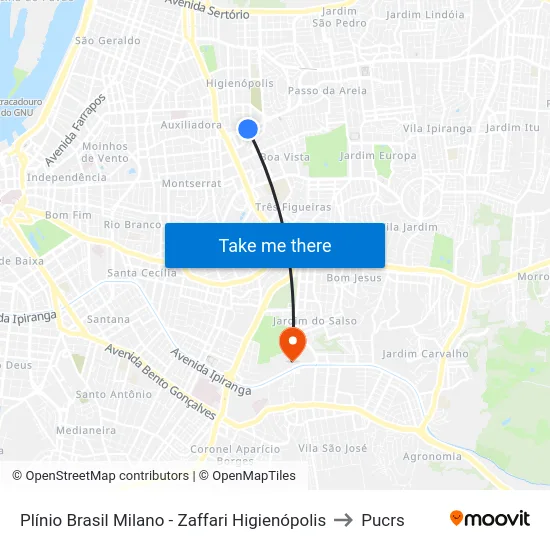 Plínio Brasil Milano - Zaffari Higienópolis to Pucrs map