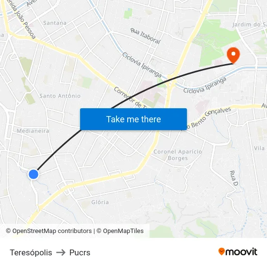 Teresópolis to Pucrs map