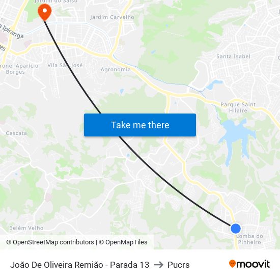 João De Oliveira Remião - Parada 13 to Pucrs map