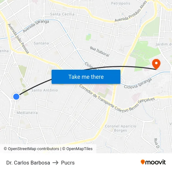 Dr. Carlos Barbosa to Pucrs map