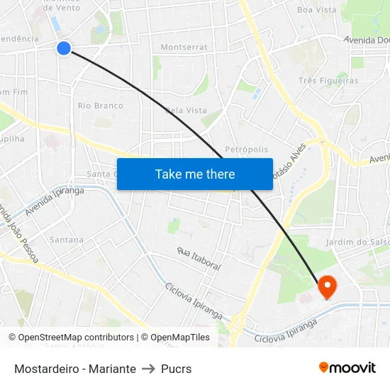 Mostardeiro - Mariante to Pucrs map