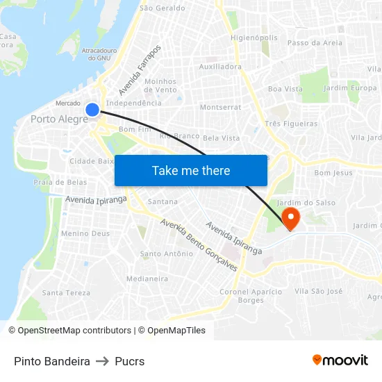 Pinto Bandeira to Pucrs map