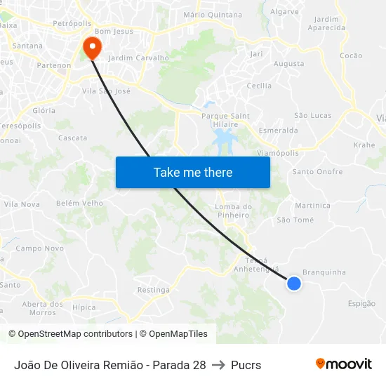 João De Oliveira Remião - Parada 28 to Pucrs map