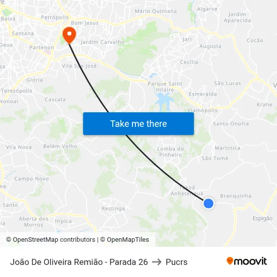 João De Oliveira Remião - Parada 26 to Pucrs map