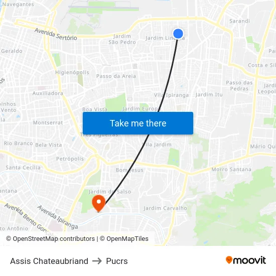 Assis Chateaubriand to Pucrs map