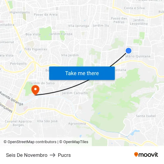 Seis De Novembro to Pucrs map