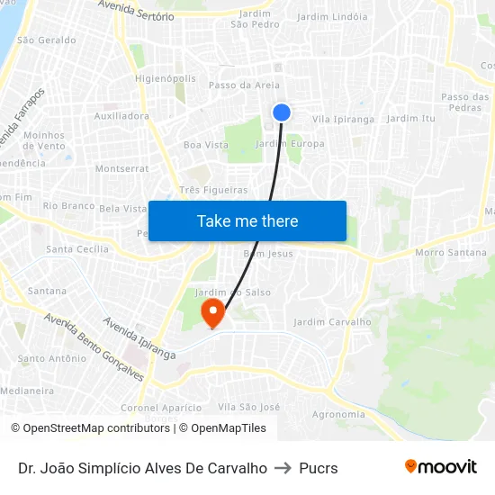 Dr. João Simplício Alves De Carvalho to Pucrs map