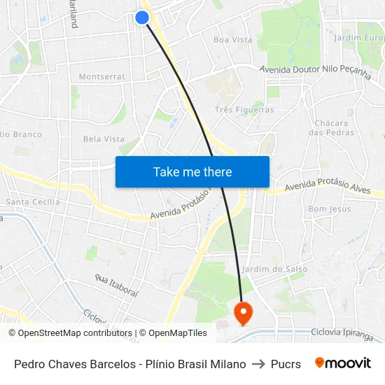 Pedro Chaves Barcelos - Plínio Brasil Milano to Pucrs map