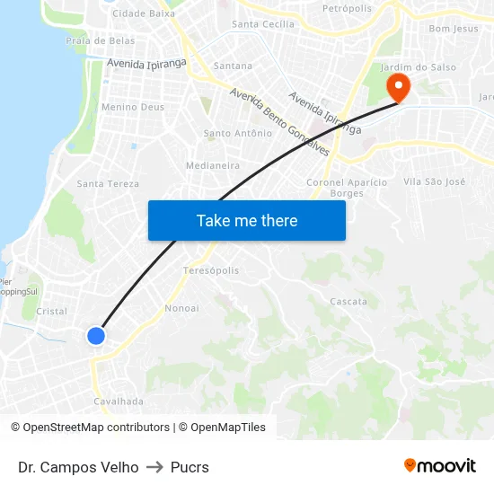 Dr. Campos Velho to Pucrs map