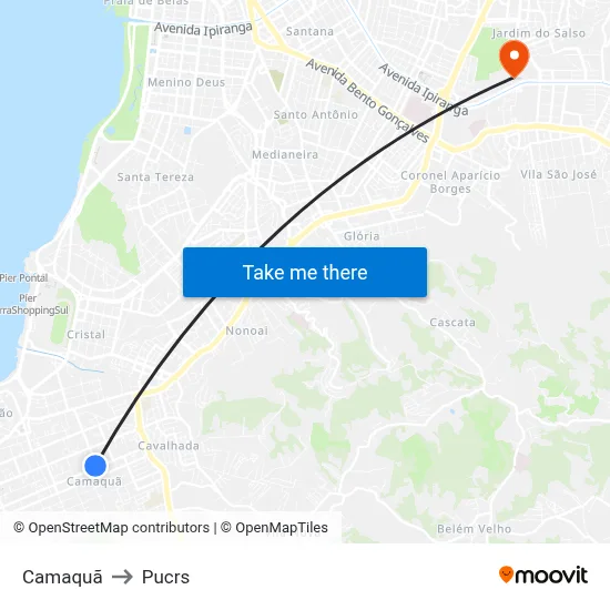 Camaquã to Pucrs map