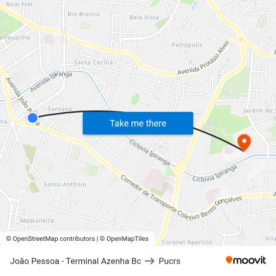 João Pessoa - Terminal Azenha Bc to Pucrs map