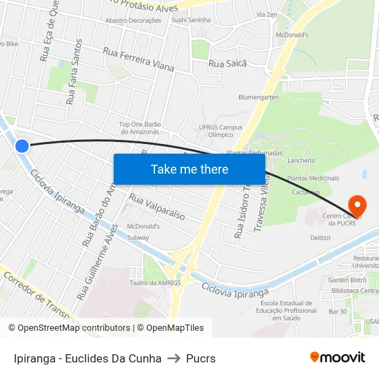 Ipiranga - Euclides Da Cunha to Pucrs map