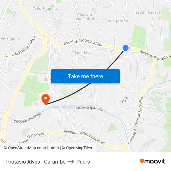 Protásio Alves - Carumbé to Pucrs map