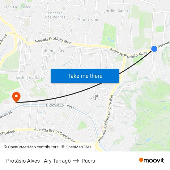 Protásio Alves - Ary Tarragô to Pucrs map