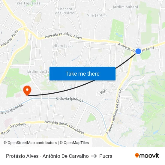 Protásio Alves - Antônio De Carvalho to Pucrs map