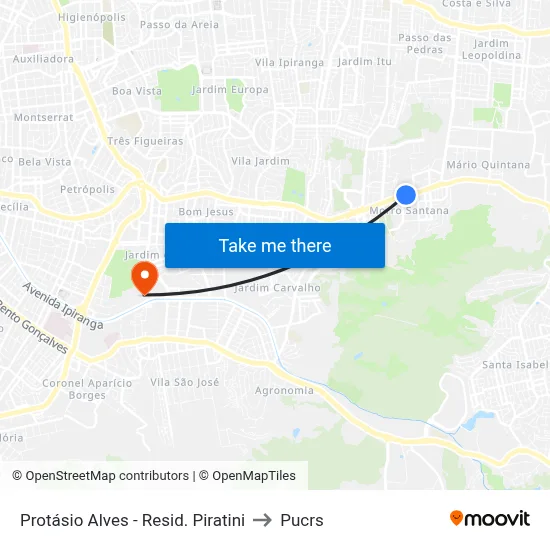 Protásio Alves - Resid. Piratini to Pucrs map
