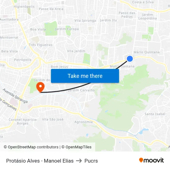 Protásio Alves - Manoel Elias to Pucrs map