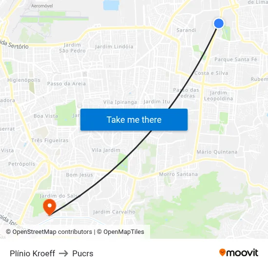 Plínio Kroeff to Pucrs map